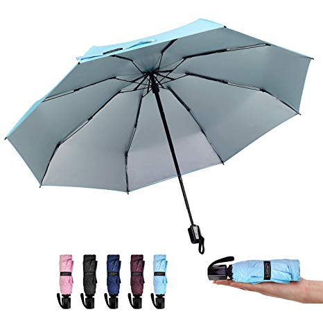 G4Free Mini Travel Lightweight Folding Umbrella Compact Sun&Rain Windproof UV Small Pocket Umbrella 8 Ribs for Women and Men