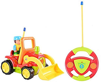 FunsLane RC Cartoon Race Car Electric Radio Control Construction Truck Color Red with Music and Light Remote Control Toy for Kids