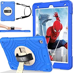 BMOUO Case for iPad 9th/8th/7th Generation -10.2 Inch 2021/2020/2019 with Screen Protector, 360 Rotating Stand Hand & Shoulder Strap Shockproof Kids Case for iPad 10.2" 9/8/7 Generation, Blue