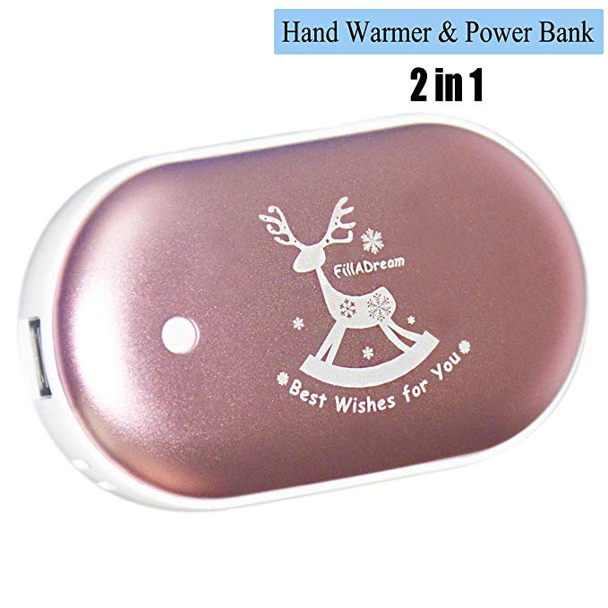 FillADream 2 in 1 Rechargeable USB Hand Heater, Rechargeable Double-Sided Hand Warmer Portable Pocket Hand Heater USB Mobile External Back up Battery Charger