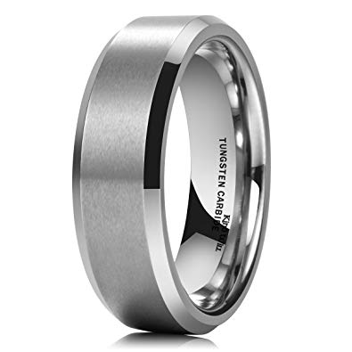 King Will Basic Men's 7MM Classic Tungsten Carbide Ring Matte Brushed Wedding Engagement Band