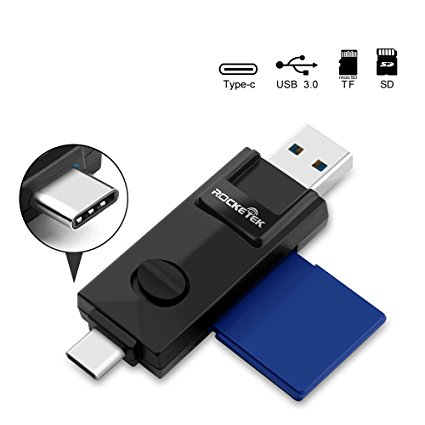 [USB C OTG Micro SD Reader] Rocketek Type C & USB 3.0 TF / SD Memory Card Reader OTG Adapter for Smartphone/Tablet/PC - Type C 3.1 OTG Adapter for USB C On-The-Go Compatible Devices