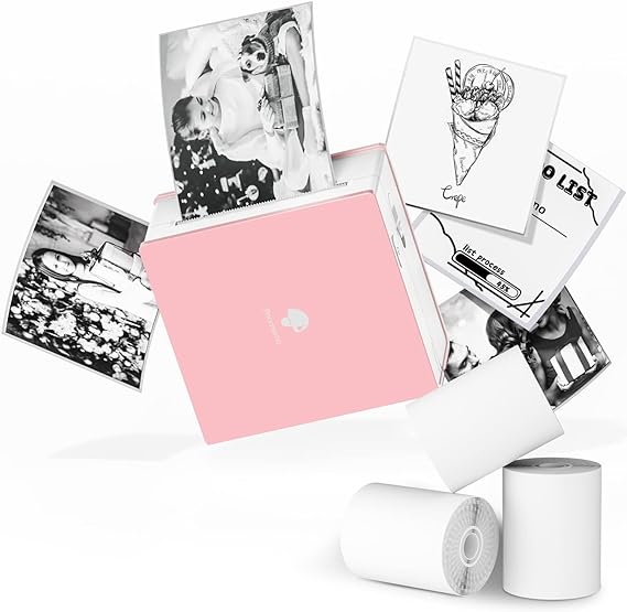 Phomemo Mini Pocket Printer- M02 Portable Thermal Tiny Photo Printer with 3 Rolls Paper, for Home, School, Office, Compatible with iOS and Android, Pink