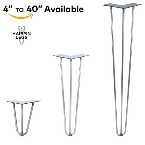4" - 40" Hairpin Legs - 3Rod Design - Raw Steel - 3/8" Diameter - MADE in the USA (7” Height x 3/8" Diameter - Each Leg Sold Separately)