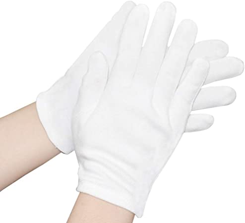 12 Pairs 8.27" White Gloves Thicker Soft Cotton Gloves Resuable Works Gloves for Coin Jewelry Silver Inspection - Large Size