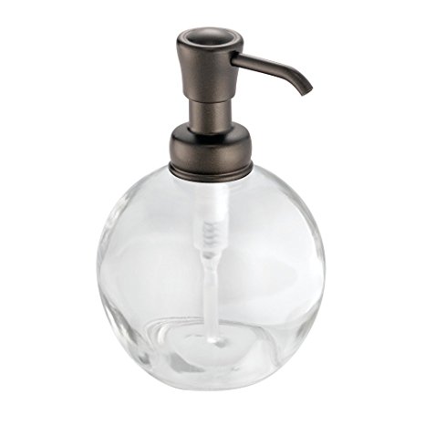 InterDesign York Glass Soap & Lotion Dispenser Pump for Kitchen & Bathroom Countertops, Clear/Bronze