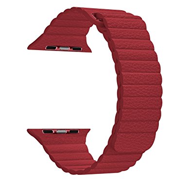 Janko Watch Band, Genuine Leather Loop iWatch Strap Replacement Band with Magnet Lock for 38/42mm Models Apple Watch Series 3 Series 2 Series 1 (42mm Red)