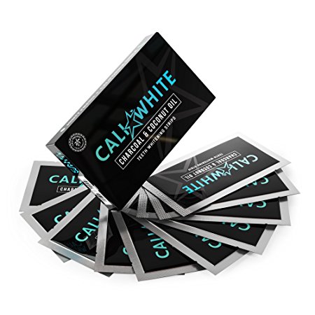 Cali White CHARCOAL & COCONUT OIL Teeth Whitening Strips, Zero Peroxide Gel for Sensitive Teeth, Easy & Convenient Home Kit includes 14 Treatments (28 Strips) with a Fresh Mint Flavor