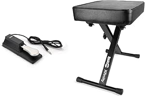 On-Stage KSP100 Universal Sustain Keyboard Pedal, Black and RockJam KB100 Adjustable Padded Keyboard Bench, X-Style, Black