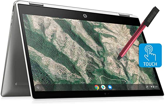 HP Chromebook X360 14" Convertible 2-in-1 Touchscreen Laptop Computer_ Intel Celeron N4000 up to 2.6GHz_ 4GB DDR4 RAM_ 64GB eMMC_ USB-C_ Webcam_ Chrome OS_ BROAGE 16GB Flash Stylus_ Online Class Ready