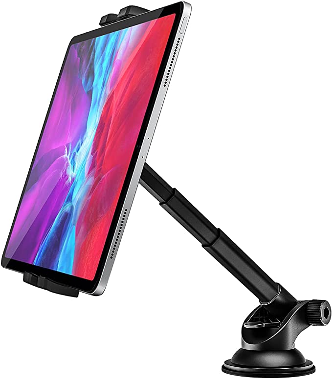 Dashboard Car Tablet Mount, woleyi Telescopic Tube Suction Cup Car Tablet & Phone Holder for iPad Pro 9.7, 11, 12.9 / Air Mini 5 4 3 2, Galaxy Tabs, iPhone Series, More 4-13" Cell Phones and Tablets