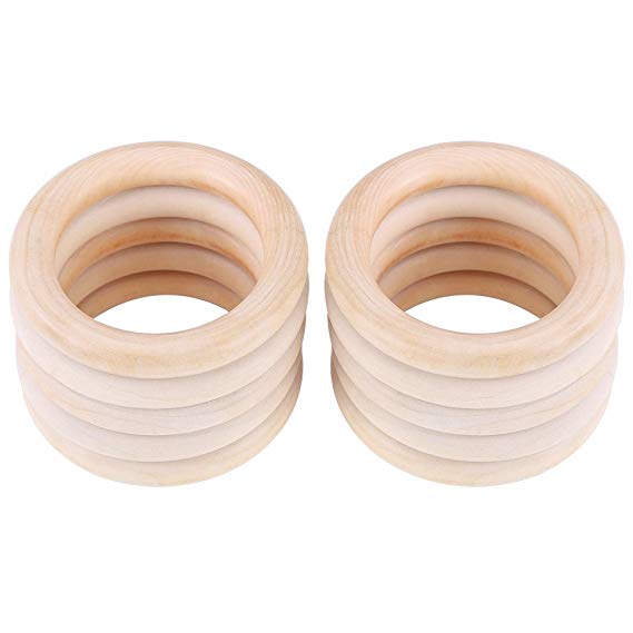 10Pcs 70mm/2.75" Wood Teether Rings, Baby Wooden Teether Toy Natural Unfinished Wooden Teething Rings Circle Wood Pendant Connectors for DIY Projects Jewelry Craft Making