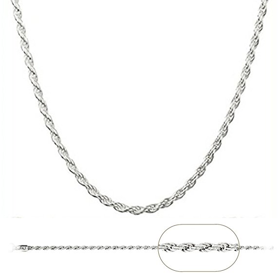 925 Sterling Silver Italian 1.2MM Diamond Cut Rope Chain Sturdy Necklace - With Extra Clasp