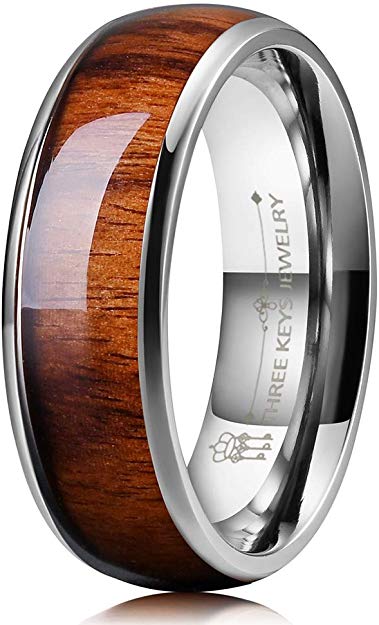 THREE KEYS JEWELRY 6mm 8mm Titanium Wedding Band for Men Women Santos Rosewood Wood Inlay Engagement Ring