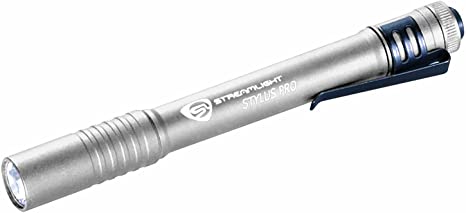 Streamlight 66121 Stylus Pro PenLight with White LED and Holster, Silver/White- 100 Lumens