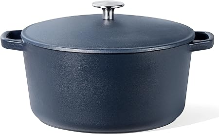 CAROTE 5.5Qt Enamel Cast Iron Dutch Oven Pot With Lid, Oven Safe Up to 500°F, with Large Handle Metal Knob, Cast Iron Pot for Sourdough Bread Stew Roast Braise, Easy Cleaning, Blue