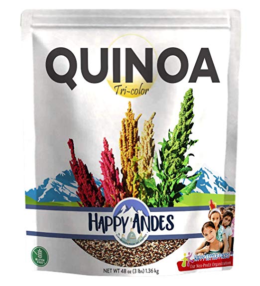Happy Andes Tri-Color Quinoa 3 lbs - Non Gluten, Whole Grain Rice Substitute - Ready to Cook Food for Oats and Seeds Recipes - Healthy Meal with Vitamins and Protein - Best Value Grocery Bag