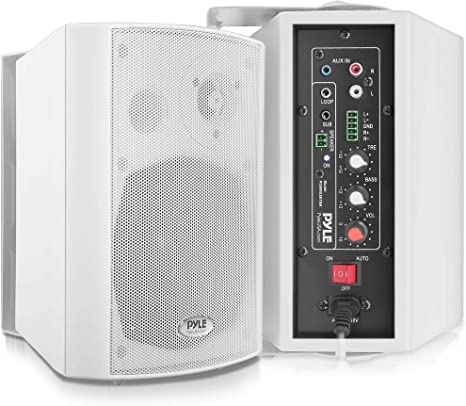 Wall Mount Home Speaker System - Active Passive Mountable Bookshelf Indoor Studio Garage Patio Stereo Sound Home Theater Speaker, Wireless Bluetooth Speaker Set W/Aux & RCA - Pyle PDWR53BTWT (White)