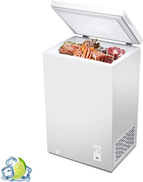 R.W.Flame Chest Freezer 2.8 Cubic Feet, Deep Freezer,Adjustable Temperature,Energy Saving,Top open Door Compact Freezer,White