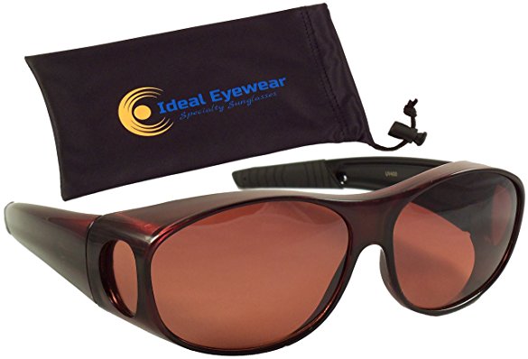 Sun Shield Fit Over Sunglasses with Blue Blocker HD Driving Lens & Spring Hinges - Fit Over Prescription Glasses