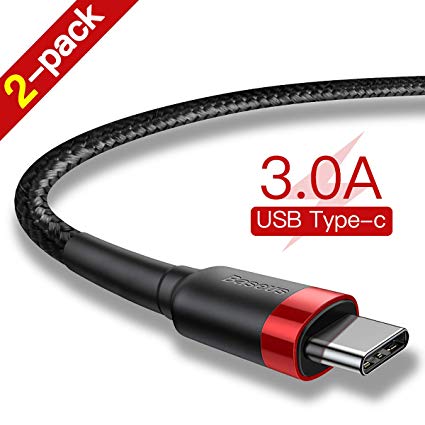 Baseus Type C Cable, USB C to USB A Charger (2 Pack 2M   1M), Nylon Braided Fast Charging Cord for Samsung Galaxy S9 S8 Note 8 9, Pixel, LG V30 G6 G5 - Black Red