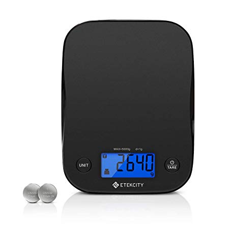 Etekcity Food, Digital Kitchen Weight Scale for Cooking and Baking, Backlit Display with 5 Units, Large, Black