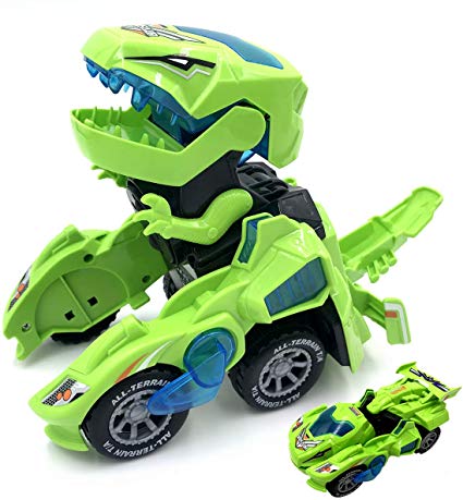 Kidsonor Kids Transformed Dinosaur Robot Car, Electronic Dino Robot Vehicle Car Toy Battery Power with LED Light Music (Green Dino)