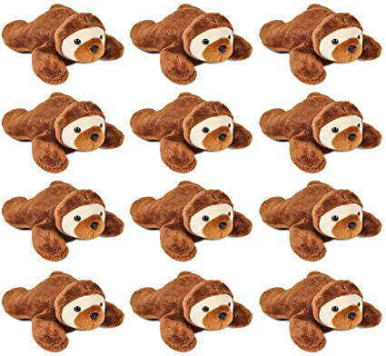 Wildlife Tree 3.5 Inch Sloth Mini Small Stuffed Animals Bulk Bundle of Zoo Animal Toys or Jungle Safari Party Favors for Kids Pack of 12