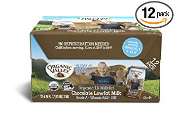 Organic Valley, Organic Milk Boxes, Organic 1% Lowfat Chocolate Milk, 6.75 Ounces (Pack of 12)
