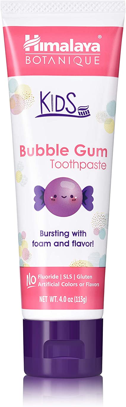 Himalaya Botanique Kids Toothpaste, Bubble Gum Flavor to Reduce Plaque and Keep Kids Brushing Longer, 4 oz
