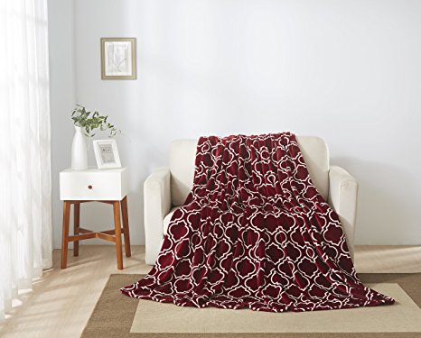 All American Collection New Super Soft Printed Moroccan Trellis Throw Blanket (Queen Size, Burgundy)