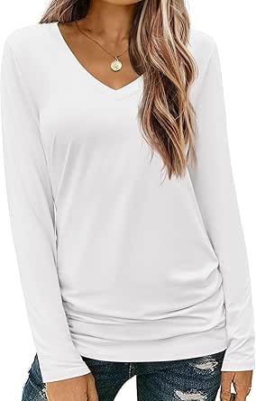 Zeagoo Womens T Shirts Long Sleeve V Neck Basic Tee Soft Casual Loose Fit Fall Tops Outfits 2024