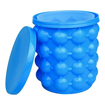 epgyn Ice Bucket,Large Silicone Ice Bucket & Ice Mold with lid, (2 in 1) Space Saving Ice Cube Maker, Silicon Ice Cube Maker, Portable Silicon Ice Cube Maker (Blue, 1pcs)