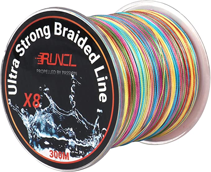 RUNCL Braided Fishing Line 8 Strands, Ultra Strong Braided Line - Smaller Diameter, Zero Memory, Zero Extension, Multiple Colors - 1093Yds/1000M 546Yds/500M 328Yds/300M 109Yds/100M, 12-100LB
