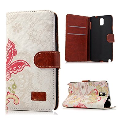 Note 3 Case, Galaxy Note 3 Case - Mavis's Diary Wallet Type Fashion Style Flower PU Leather Series Magnet Design Cover with Kickstand Card Holders for Samsung Galaxy Note 3 SM-N9000 - Butterfly