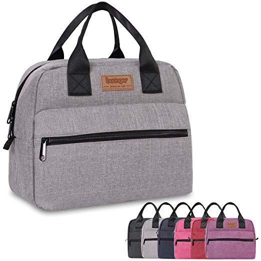 Buringer Insulated Lunch Bag Box Cooler Totes Handbag with Front Pockets for Man or Woman (Gray)