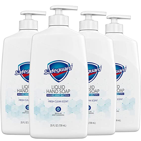 Safeguard Liquid Hand Soap, Washes Away Bacteria, Micellar Deep Cleansing, Fresh Clean Scent, 25 Oz (Pack of 4)