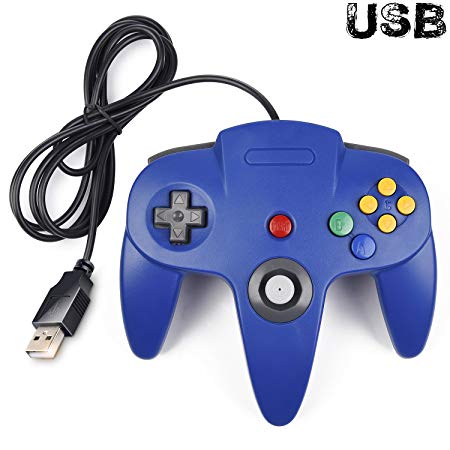 iNNEXT Classic Retro N64 Bit USB Wired Controller for Windows PC MAC Linux Raspberry Pi 3 (Blue)