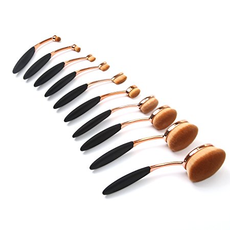 KingOfHearts Professional Makeup Brushes Tooth Design - 10 pcs Face Facial Make up set Toothbrush Oval Curve Design for Applying Cosmetics Powder, Foundation, Cream, Liquid