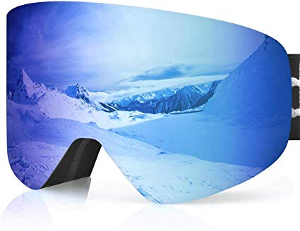 devembr OTG Snowboard Goggles PRO, Ski Goggles Anti-Fog, Magnet Interchangeable Lens, UV Protection, Helmet Compatible Snow Goggles for Men & Women, Skiing Snowmobile Skating (Blue/Cherry Pink/Gold)