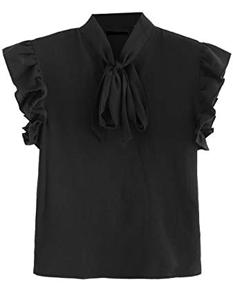 Romwe Women's Casual Cap Sleeve Bow Tie Blouse Top Shirts