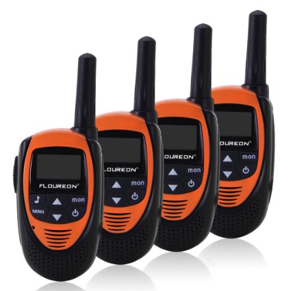 FLOUREON 22 Channel FRS/GMRS 2 Way Radio 2 miles (up to 3 Miles) UHF Handheld Walkie Talkie (Pack of 4, Mini Orange Black)