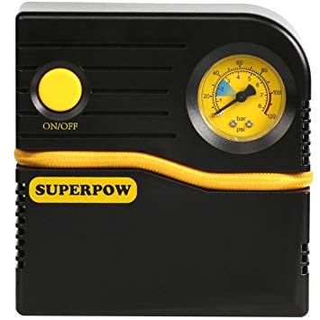 Leelbox 2018 Portable Tire Inflator, Superpow Auto Air Compressor Pump 120PSI 12V DC 4 Mins Filled Quickly with Gas for Tire Apply for for Cars SUV Mattress Bicycles Basketballs and Other Inflatables