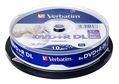 Verbatim 8.5GB Dual Layer DVD R DL 8X Speed IJP Ink Jet Printable 64308