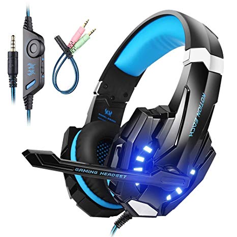 Mengshen Gaming Headset for PS4/ Xbox one/Xbox One S/PC/Mac/Laptop/Cell Phone - Gaming Headphone with Mic, LED Light, Bass Surround, Noise Cancelling, Soft Earmuffs, G9000 Blue