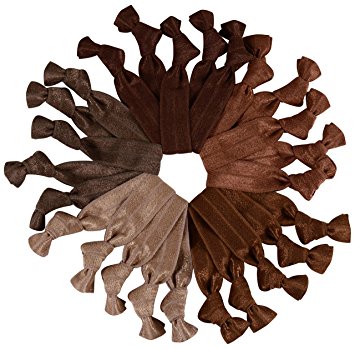 Brown Brunette Hair Ties Ribbon Ponytail Holders by Cyndibands - 25 Count
