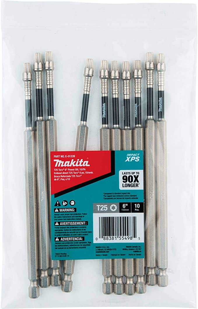 Makita E-01339 Impact XPS T25 Torx 6" Power Bit, 10/pk, Bulk