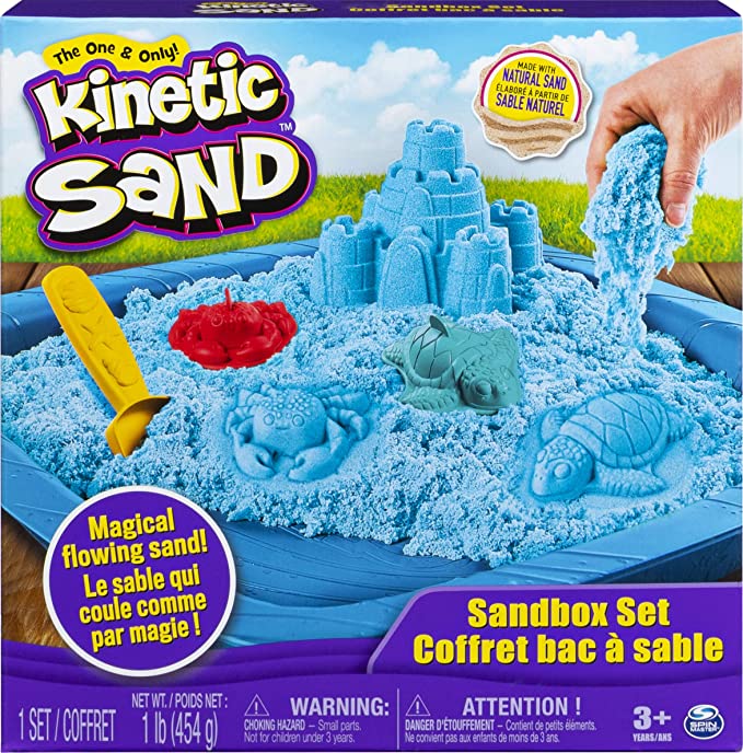 Kinetic Sand, Sandbox Playset with 1lb of Blue and 3 Molds, for Ages 3 and up