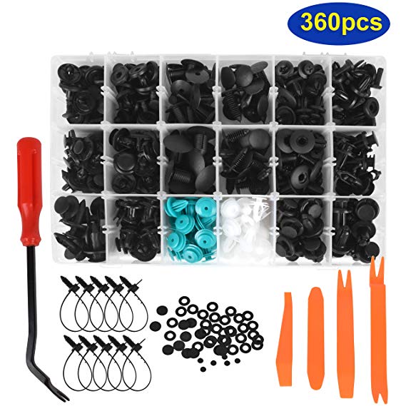 360PCS Car Retainer Clips & Fastener Remover-18 Most Popular Sizes- Auto Push Rivets Clips Kits - Door Trim Panel Clips for BMW, Honda, Nissan, Benz, Toyota Subaru, Mazda and More