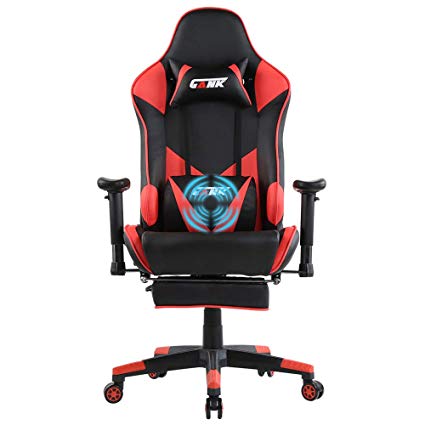 GANK Gaming Chair Large Size Racing Office Computer Chair High Back PU Leather Swivel Chair with Adjustable Massage Lumbar Support and Footrest (Red)